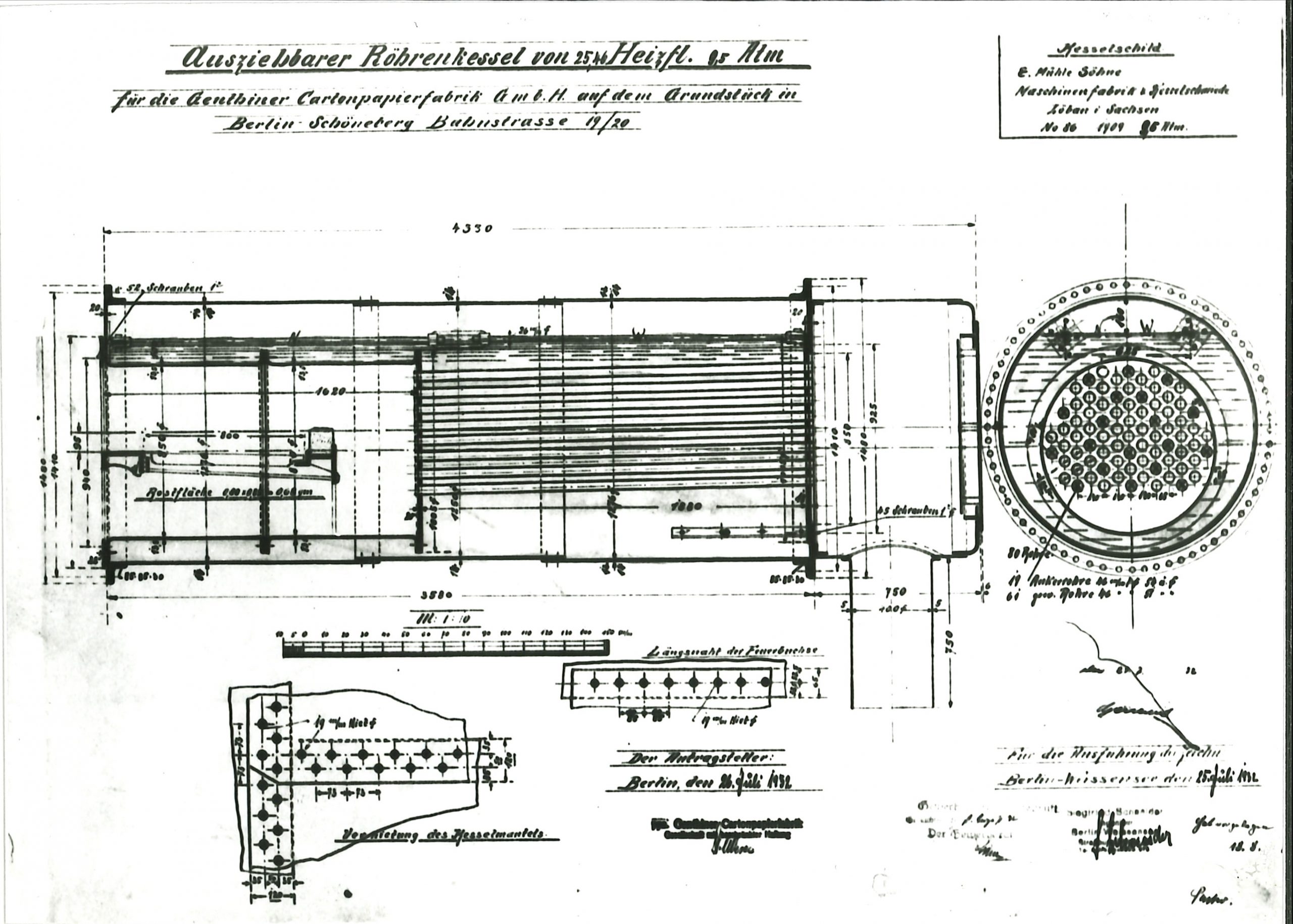 Design drawing of a coal-fired 1.25 t / h smoke tube steam boiler (1932) Design drawing of a coal-fired 1.25 t / h smoke tube steam boiler (1932)